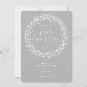 Cartes Pour Fêtes Annuelles Grey Peace Love+Joie Éclairage de Noël