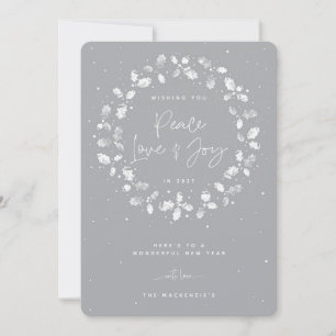 Cartes Pour Fêtes Annuelles Grey Peace Love + Joy Hand Imprimé Holly Wreath