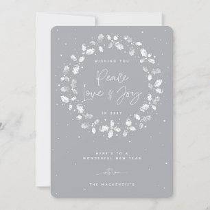 Cartes Pour Fêtes Annuelles Grey Peace Love + Joy Hand Imprimé Holly Wreath