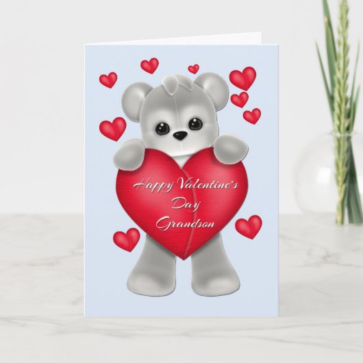 Cartes Pour Fêtes Annuelles Grey Teddy Grandson Valentine (Devant)