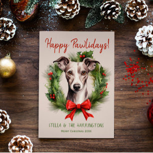 Cartes Pour Fêtes Annuelles Greyhound Whippet Chien Noël Joyeux Pawlidays