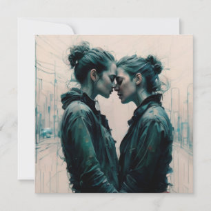 Cartes Pour Fêtes Annuelles Gribouillages de couple lesbien cinématique