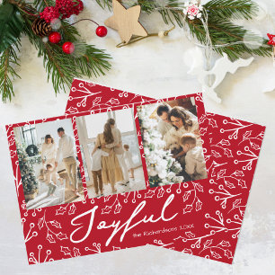 Cartes Pour Fêtes Annuelles Gribouillis de gui rouge 3 Photos Joyeux 