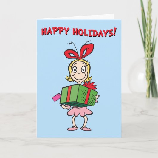 Cartes Pour Fêtes Annuelles Grille | Cindy-Lou Qui - Tenant Présent (Devant)
