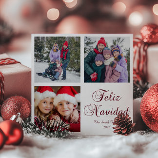 Cartes Pour Fêtes Annuelles Grille de photos minimaliste Bordeaux Feliz Navida