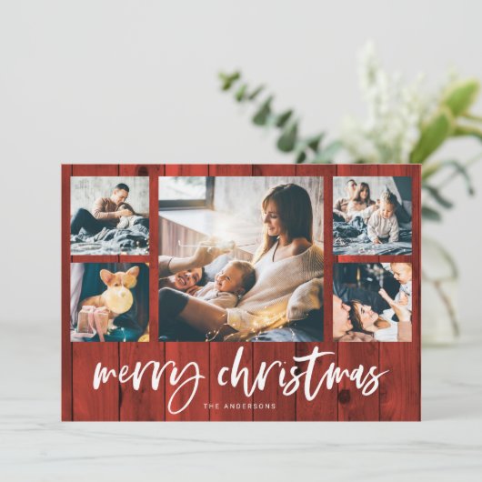 Cartes Pour Fêtes Annuelles Grille multiphoto de script rustique | Joyeux Noël (Debout devant)