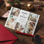 Cartes Pour Fêtes Annuelles Grille photo contemporaine Joyeux et Noël brillant<br><div class="desc">Collage photo contemporain carte de vacances de Noël à envoyer à la famille et amis avec 5 photos sur le devant et une grande photo sur le dos. Le texte dit 'MERRY & BRIGHT' avec l'option de personnaliser des salutations de saison,  nom et année.</div>