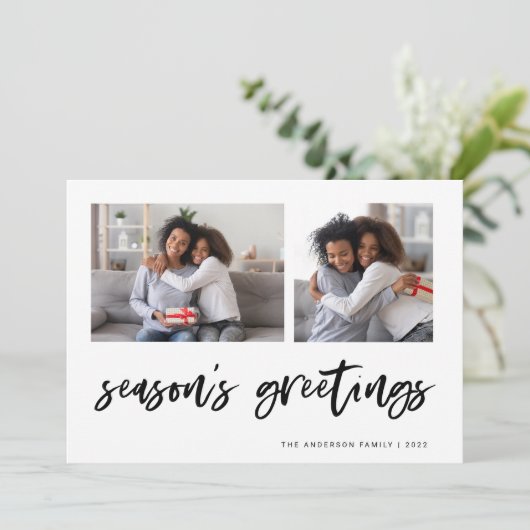 Cartes Pour Fêtes Annuelles Grille photo décontracté Script Deux | JOYEUSES FÊ (Debout devant)