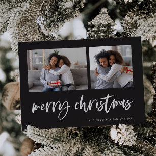 Cartes Pour Fêtes Annuelles Grille photo décontracté Script Deux   Joyeux Noël