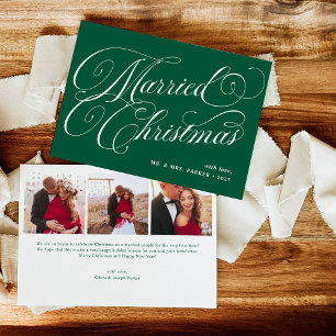 Cartes Pour Fêtes Annuelles Grille photo Green Married Christmas et calligraph