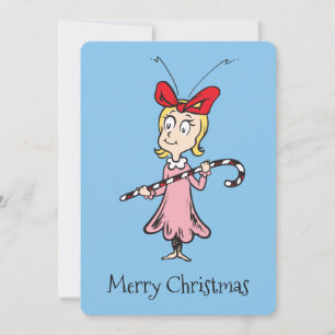 Cartes Pour Fêtes Annuelles Grinch   Cindy-Lou Who - Tenant un bâton de bonbon