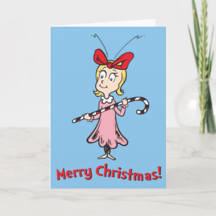 Cartes Pour Fêtes Annuelles Grinch   Cindy-Lou Who - Tenant un bâton de sucre 