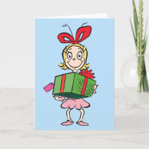 Cartes Pour Fêtes Annuelles Grinch   Cindy-Lou Who - Tenant un Cadeau
