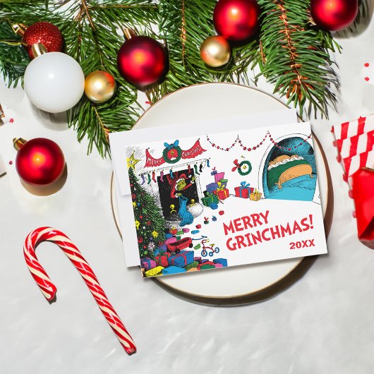 Cartes Pour Fêtes Annuelles Grinch Classique | Grinch dans Cheminée