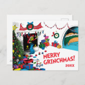 Cartes Pour Fêtes Annuelles Grinch classique | Grinch in Chimney (Devant / Derrière)