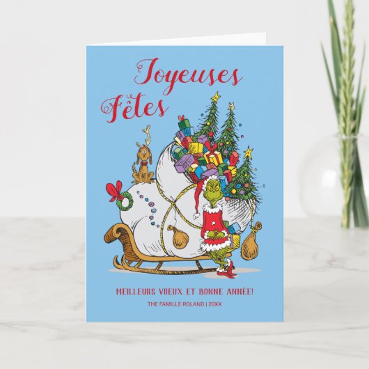 Cartes Pour Fêtes Annuelles Grinch classique | Grinch & Max avec Sleigh (Devant)