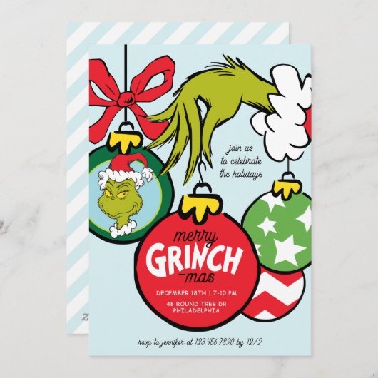 Cartes Pour Fêtes Annuelles Grinch Ornament Christmas Party (Devant / Derrière)