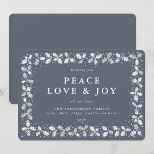 Cartes Pour Fêtes Annuelles Gris Bleu Foncé Holly + Baies Plat Non Photo