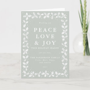 Cartes Pour Fêtes Annuelles Gris Green Lino Imprimer Holly Peace Love & Joy