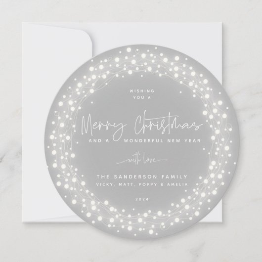 Cartes Pour Fêtes Annuelles Gris Joyeux Script de Noël Éclairage (Devant)