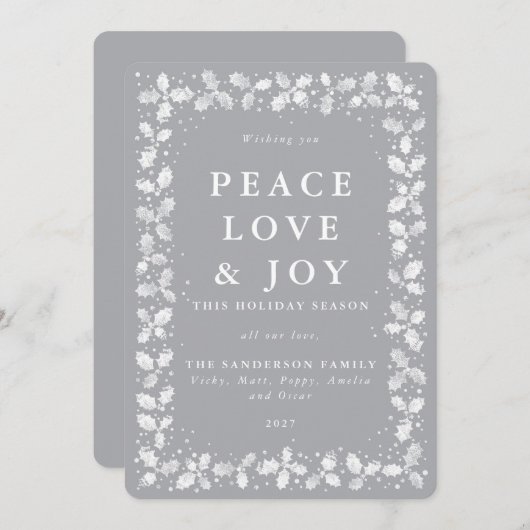 Cartes Pour Fêtes Annuelles Gris Lino Imprimer Holly Feuille Bordure Plat Non (Devant / Derrière)