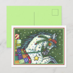 CARTES POUR FÊTES ANNUELLES GRIS POMMELÉ DANS UN TRÉNEAU À UN CHEVAL, COLORÉ