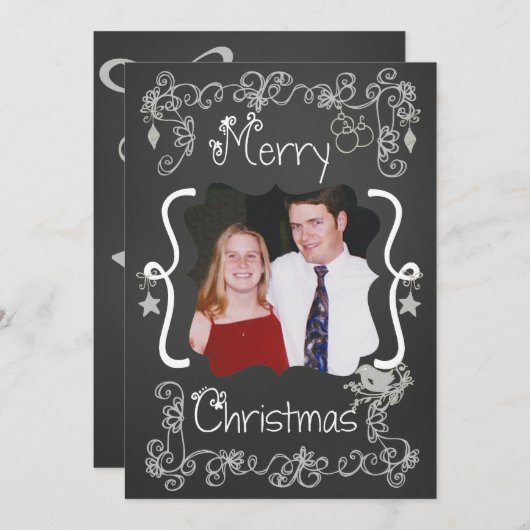 Cartes Pour Fêtes Annuelles Gris Scrolls Customisé Photo Holiday Card (Devant / Derrière)