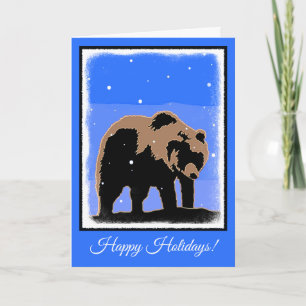 Cartes Pour Fêtes Annuelles Grizzly Bear en hiver - Art original de la faune