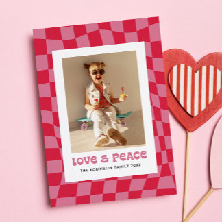 Cartes Pour Fêtes Annuelles Groovy Retro Checkerboard Valentine's Day Photo