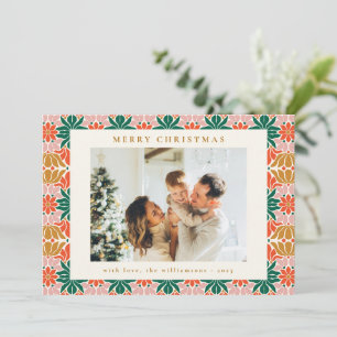 Cartes Pour Fêtes Annuelles Groovy Rose Rouge Vert Boho Floral Deux Photos