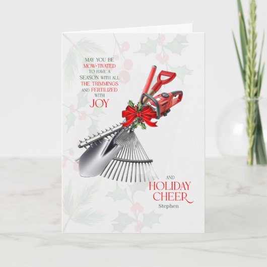 Cartes Pour Fêtes Annuelles Groundskeeper Season Fertilized with Joy with Name (Devant)