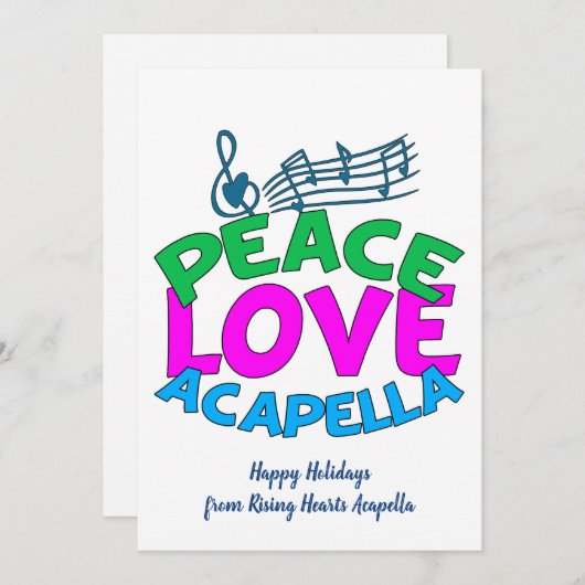 Cartes Pour Fêtes Annuelles Groupe Acapella Peace Love Douce Personnalisable (Devant / Derrière)