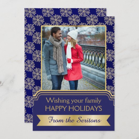 Cartes Pour Fêtes Annuelles Groupe de Noël Gold, Blue snowflake et cadre (Devant / Derrière)