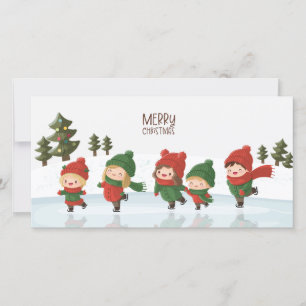 Cartes Pour Fêtes Annuelles Groupe d'enfants patinant à Noël