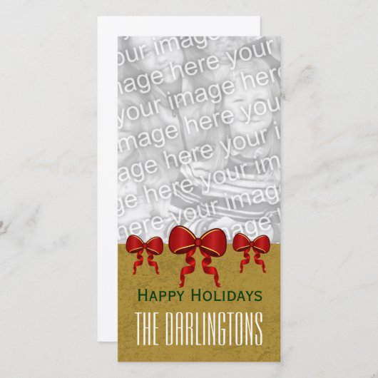 Cartes Pour Fêtes Annuelles GROUPON Red Bows et Gold Joyeux Noël V11 (Devant / Derrière)