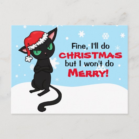 Cartes Pour Fêtes Annuelles Grumpy Black Cat ne sera Joyeux Noël (Devant)