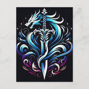 Cartes Pour Fêtes Annuelles Guerrier de fantasy Épée de dragon mystique Flamme