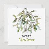 Cartes Pour Fêtes Annuelles Gui aquarelle verte Gui joyeux Noël (Devant)