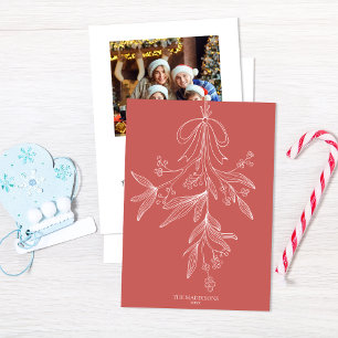 Cartes Pour Fêtes Annuelles Gui de gui et nœud en rouge poussiéreux de Noël de