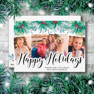 Cartes Pour Fêtes Annuelles Gui de houx 3 Photo Joyeuses Fêtes Script