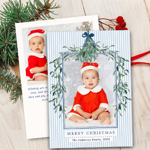 Cartes Pour Fêtes Annuelles Gui de Noël à rayures gui bleu 2 Photo