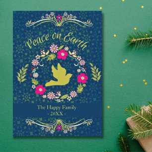 Cartes Pour Fêtes Annuelles Guirlande de famille Botanique Vintage de la paix 