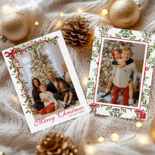 Cartes Pour Fêtes Annuelles Guirlande de gui à arc rouge aquarelle Photo