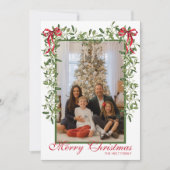 Cartes Pour Fêtes Annuelles Guirlande de gui à ruban rouge aquarelle Photo (Devant)