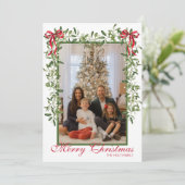 Cartes Pour Fêtes Annuelles Guirlande de gui à ruban rouge aquarelle Photo (Debout devant)