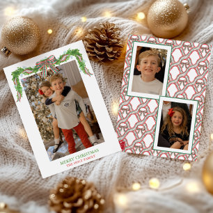 Cartes Pour Fêtes Annuelles Guirlande de Noël à nœuds carreaux aquarelle