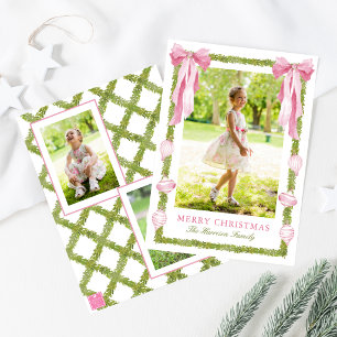 Cartes Pour Fêtes Annuelles Guirlande de Noël avec ruban rose aquarelle pour p
