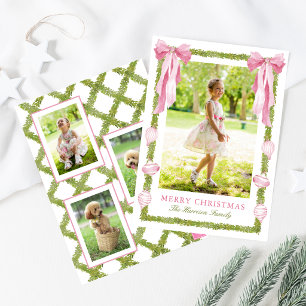 Cartes Pour Fêtes Annuelles Guirlande de Noël avec ruban rose aquarelle pour p
