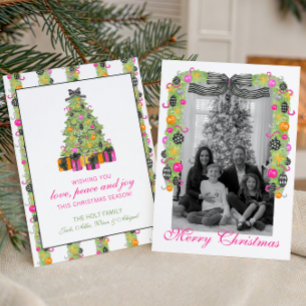 Cartes Pour Fêtes Annuelles Guirlande de Noël lumineuse aquarelle Preppy Photo