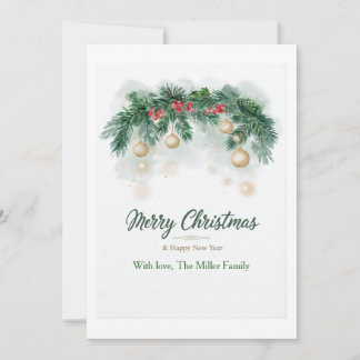 Cartes Pour Fêtes Annuelles Guirlande de pin élégante Joyeux Noël Famille pers
